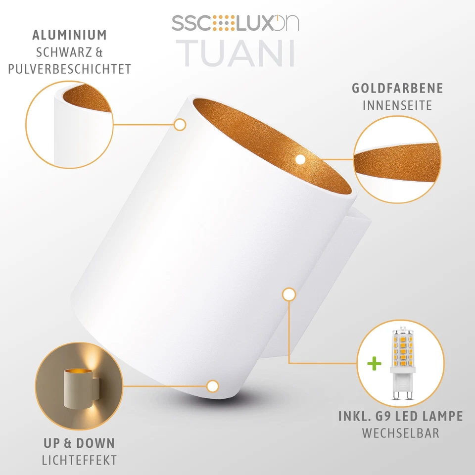 4x wall lamp Tuani wall spotlight white with LED G9 lamp dimmable 3W warm white construction - Image 3 of 4