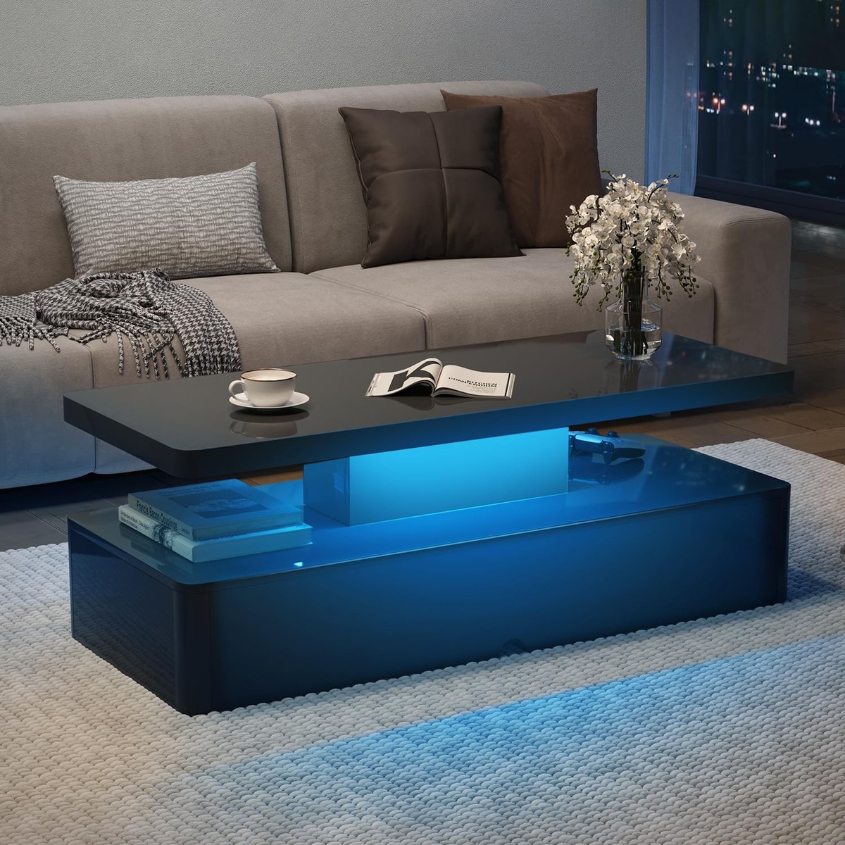 Modern Coffee Table, 40 Inches Coffee Tables with 16 Colors LED