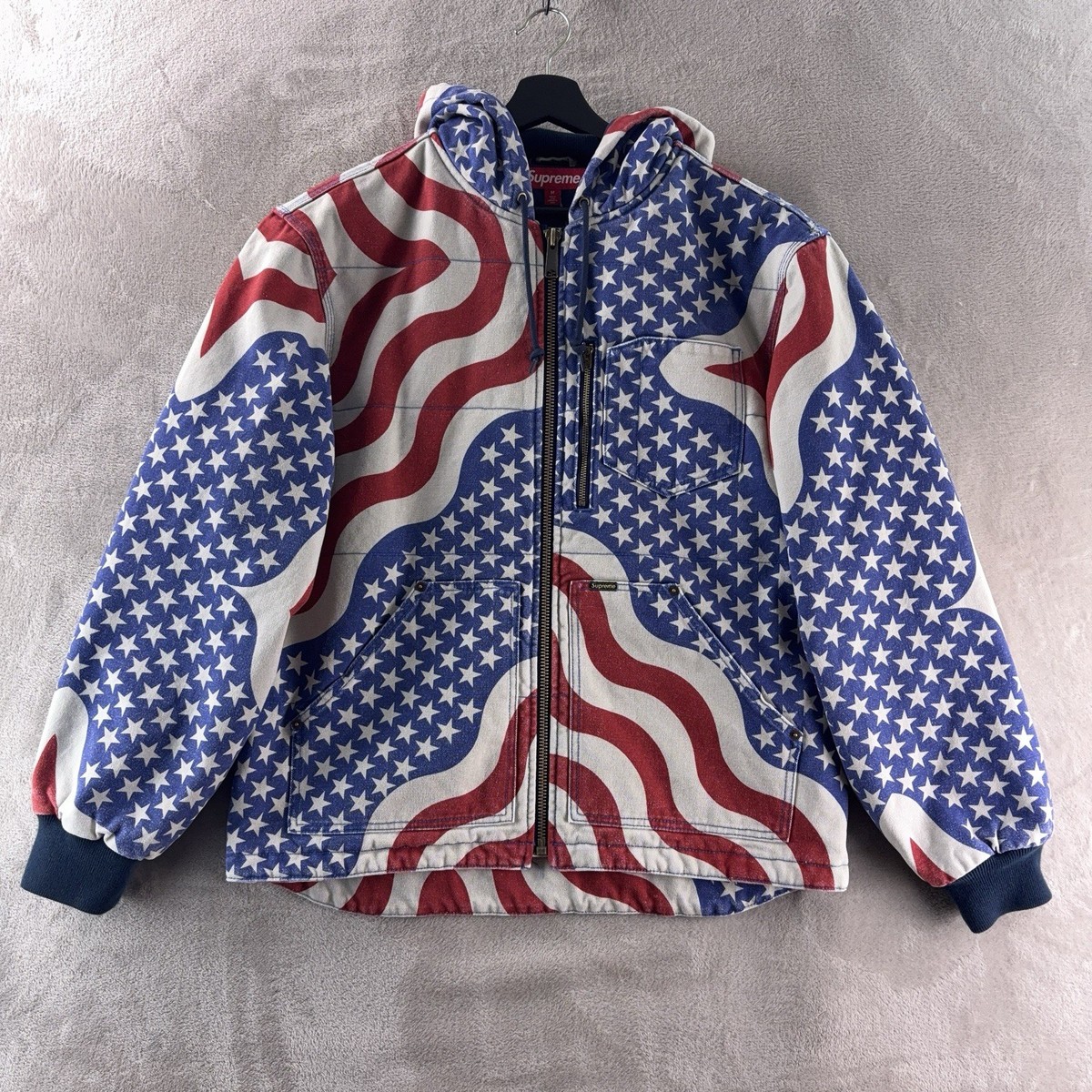 Supreme Flag Quilted Hooded Work Jacket Mens Size Medium Colored
