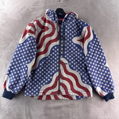Supreme Flag Quilted Hooded Work Jacket Mens Size Medium Colored