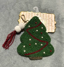 New Release Handmade India Christmas Tree Beaded Travel Pouch Viral Christmas