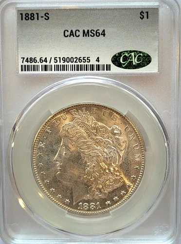 1881-S   CAC MS-64   Brilliant and Flashy   Morgan Silver Dollar.  #347.