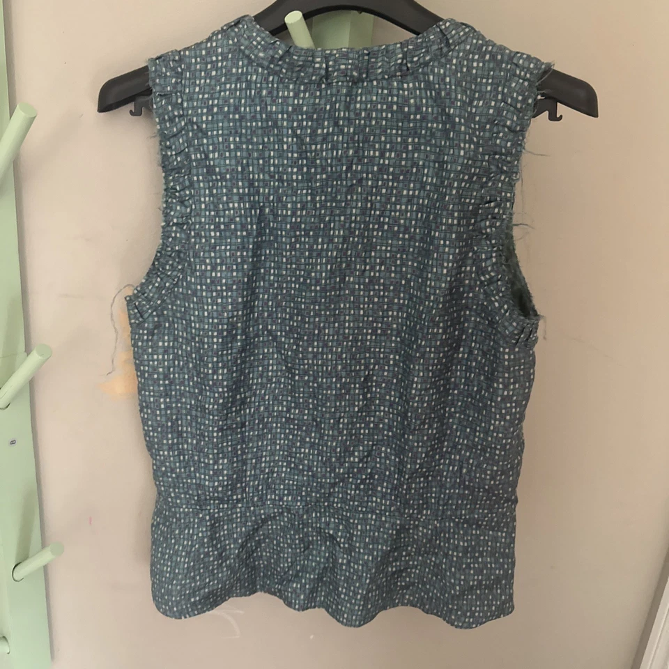 Top Marc Jacobs Mezcla Seda Mediano - Boho Retro Azul Verde Estampado Volantes Borde Foto 4 de 4