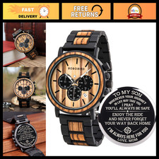 Personalized Engraved Wooden Watch for Men, Stylish Wood & Steel Quartz Wristwat