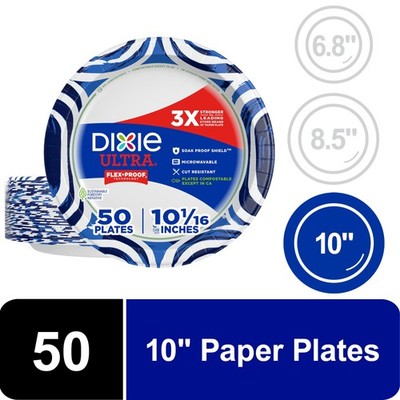 Dixie Ultra Disposable Paper Plates, 10'', Multi-Color, 50 Count