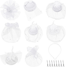 8 Pcs Fascinators Funeral Hats Pillbox Hat with Veil Feather Headband for Women
