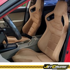 Universal Pair Reclinable Racing Seats Dual Slider Brown Suede Carbon Leather Universal Pair Reclinable Racing Seats Dual Slider Brown Suede Carbon Leather