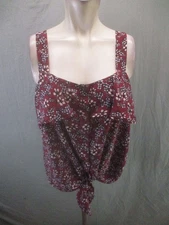 STUDIO B BY BOBEAU Size M Womens Floral Front Knot Ruffle Lightweight Top 544