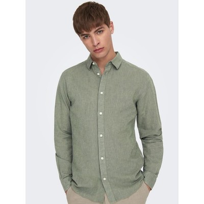 Only & Sons NWT Onscaiden Linen Cotton Button Up Shirt Green Sz XL