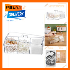 Qtip Holder Acrylic 3 Compartments Organizer with Lid for Cotton Swabs Cotton