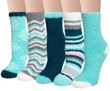 5 Pairs Womens Fuzzy Socks Winter Warm Cozy Fluffy Super Soft Slipper SocksD1...