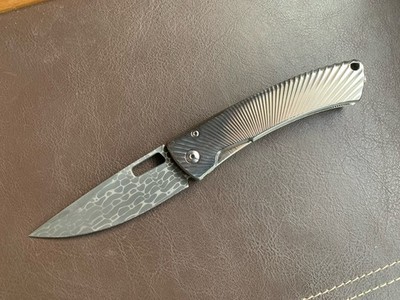 Lionsteel TiSpine Integral Titanium Framelock Knife Chad Nichols Lizard Damascus