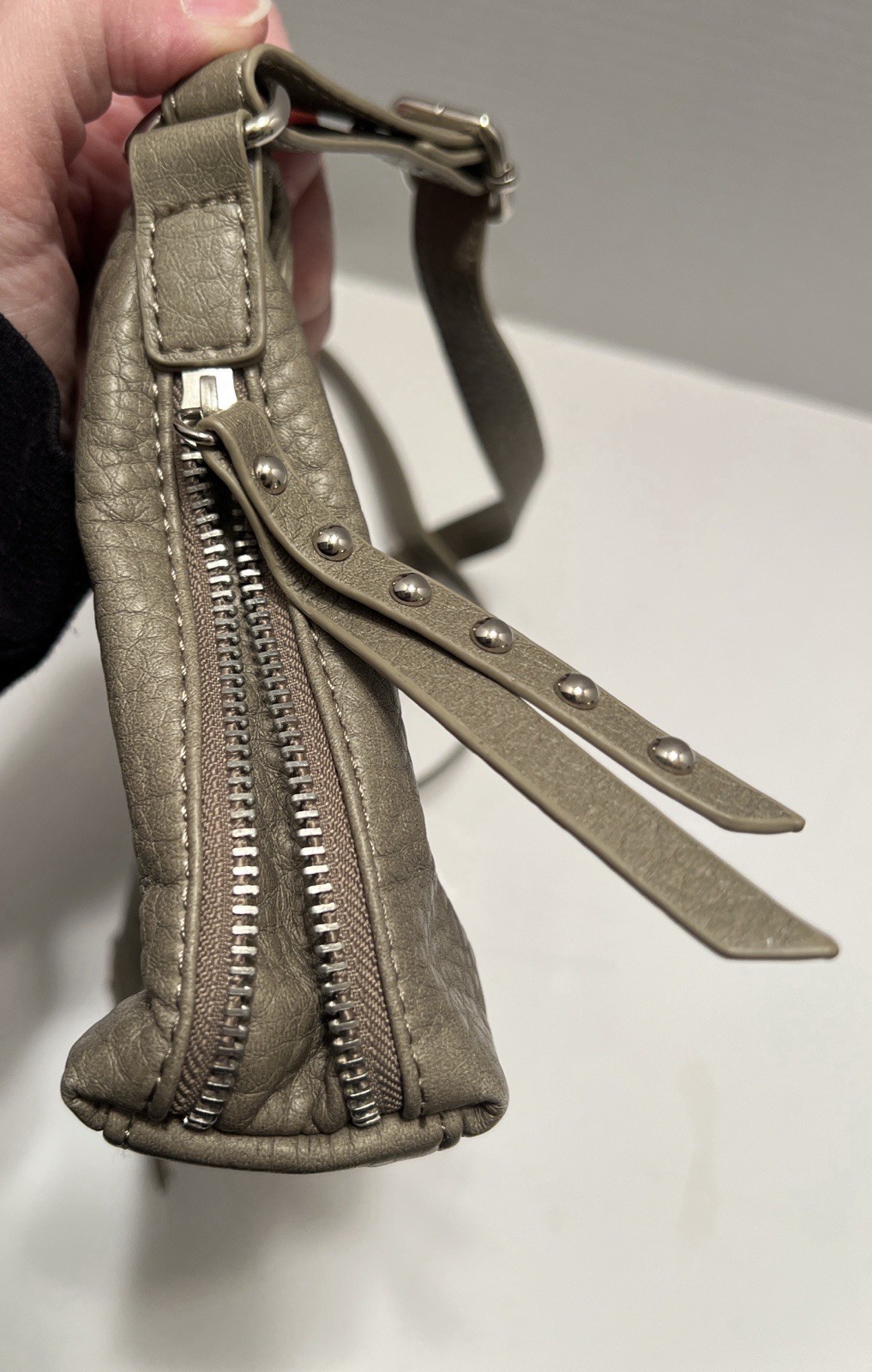 Mossimo Toupe Faux Leather Crossbody Bag Fold-over Flap With Studded Pulls NWOT