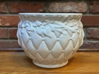 MCCOY POTTERY 1950'S 10" QUILTED DIAMOND LEAVES & BERRIES JARDINERE PLANTER EVG