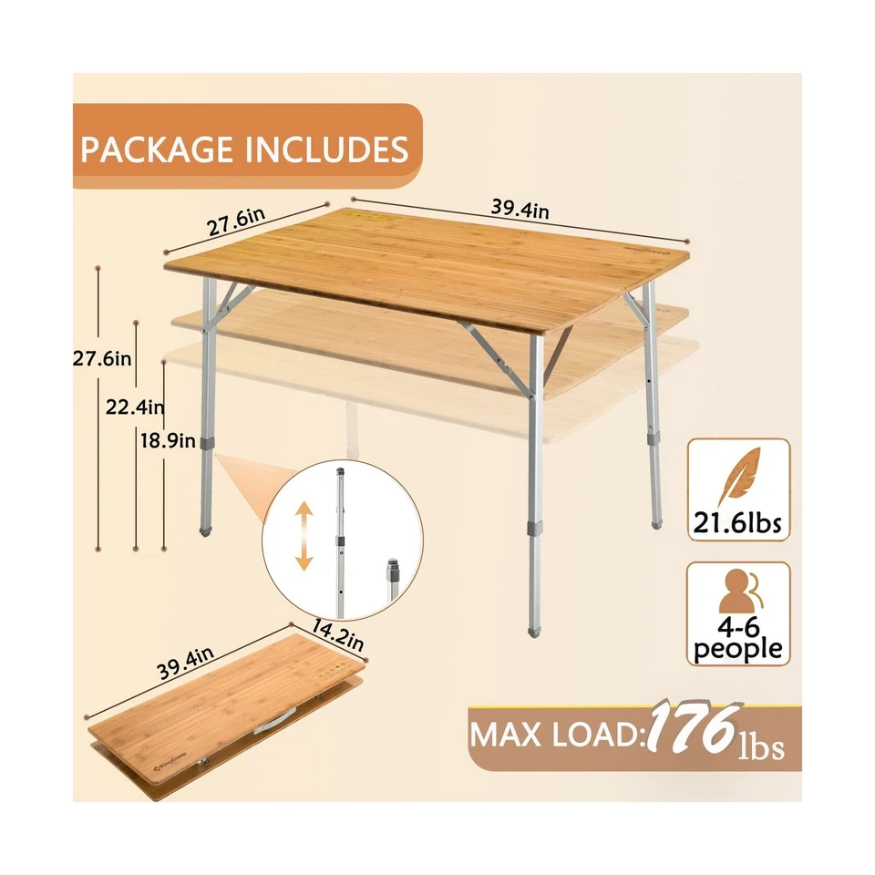 Mesa de Camping Plegable Ligera Estable KingCamp Bambú Exterior Fo... Envío Rápido Foto 2 de 4