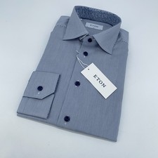 Eton Dress Shirt Mens L 16 - 41 Blue White Striped Slim Fit Collared Button Up