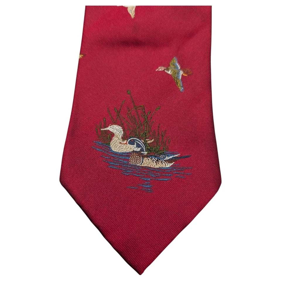 Corbata Polo Ralph Lauren Para Hombre Clásica Seda Roja Pato Cazador Bordada EE. UU. 56" 3.5" Foto 3 de 4