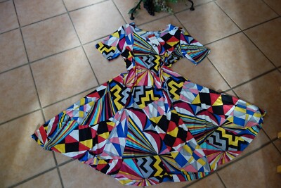 MAGNA Sommer Kleid 44 46 NEU bunt Hippie Retro Grafik Stretch A-Linie LAGENLOOK 
