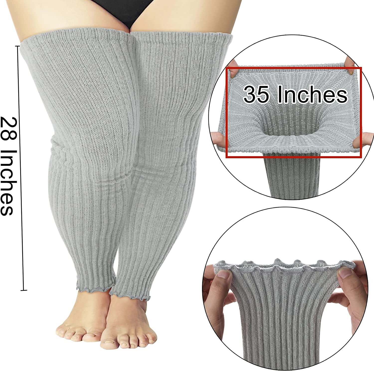 Women'S plus Size Leg Warmers Knit over Knee High Footless Socks for