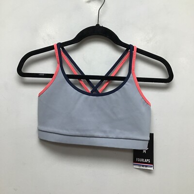 Fourlaps Womens Silver Stretch Strappy Crossback Vitality Sports Bra S $54 New