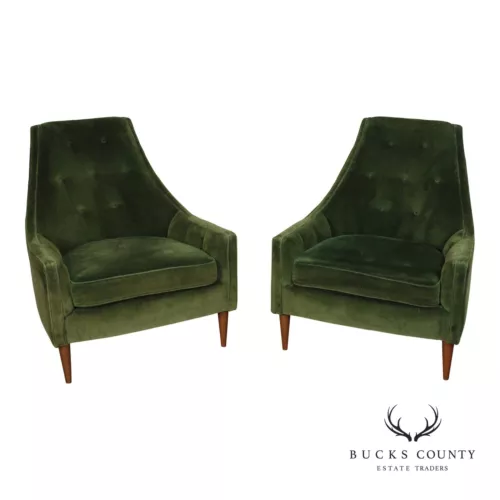 Mid Century Modern Pair of Tufted Velvet Lounge Chairs - Picture 1 of 15