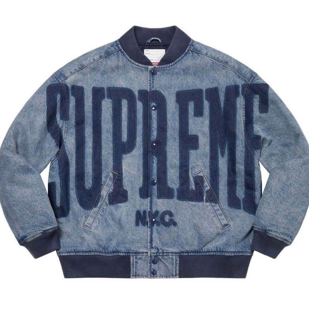 Supreme NYC Washed Knockout Denim Varsity Jacket Men Size M USED  