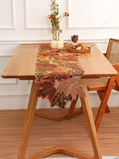 Celebrate Thanksgiving Table Runner Brown Autumn Fall Leaves Dining Room 16x69in