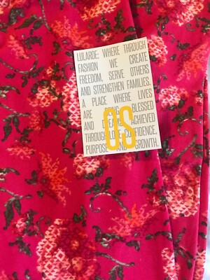 Lularoe OS One Size Leggings Solid Pink Pixel Roses Green Cream HTF   New Nice