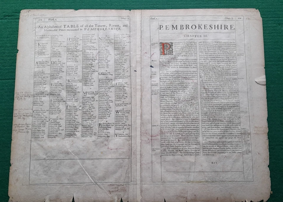 1676 John Speed Map of Pembrokeshire - Pages 101-102 of Chapter 3 of Book 2 - Image 3 of 4
