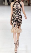 ALEXANDER MCQUEEN Spring 2012 Laser Cut Black Patent Leather Lace Dress