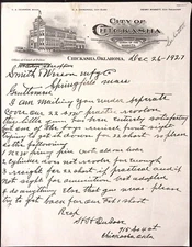 1927 City of Chickasha Oklahoma Letterhead Smith & Wesson Letter About Revolver