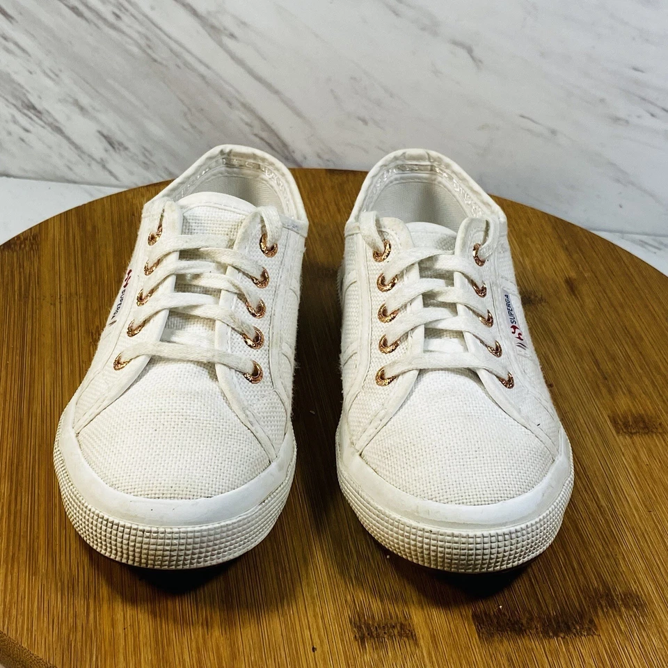 Tênis SUPERGA unissex juvenil branco clássico lona sola de borracha tamanho EUA 12 UE 29 - Imagem 3 de 4