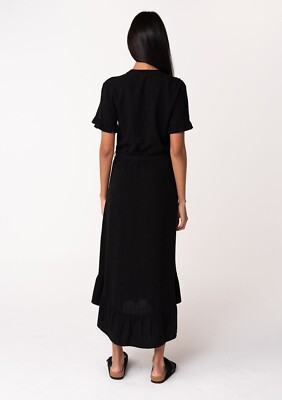 black linen shirt dress midi Linen Blend Belted Shirt Midi Dress