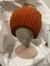 Women Crochet Beanie hat Dark Orange with detachable Pom Pom
