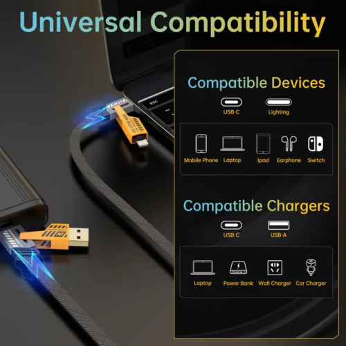 4in1 USB Type-C Cable 6ft Data Cord Super Fast Charging Cable For iPhone Samsung - Picture 7 of 10