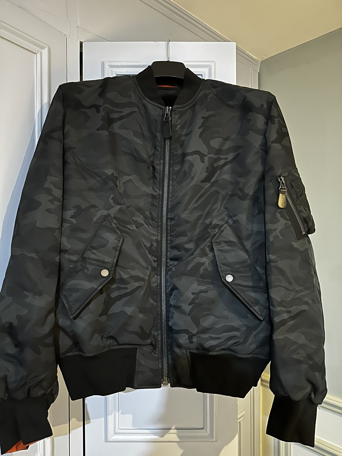 YVES SALOMON Giacca bomber foderata in pelliccia stampa mimetica B0277 con ricevuta ✅