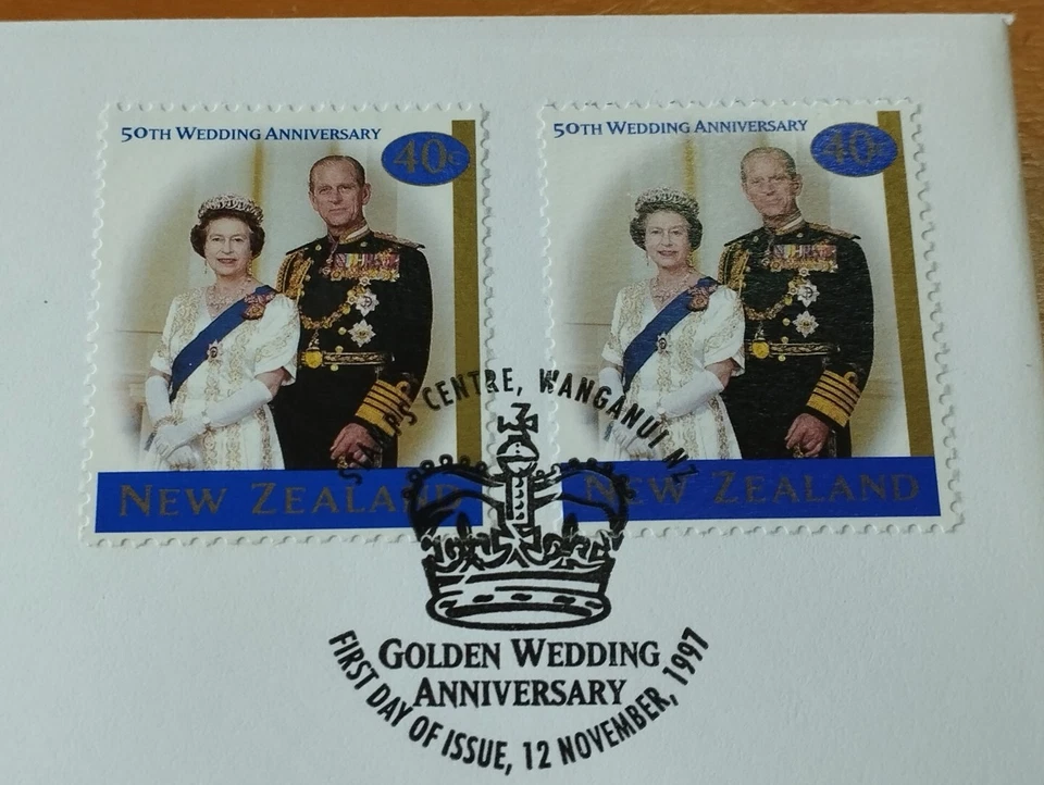 NZ 1997 Queen Elizabeth II Golden Wedding Anniversary Stamp FDC 1997 QE2 Coin - Image 4 of 4