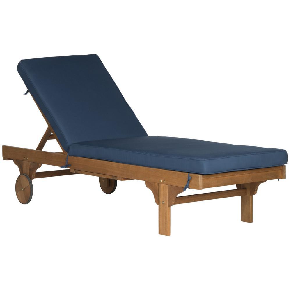 Safavieh Outdoor Living Newport Teak Brown/ Navy Adjustable Chaise