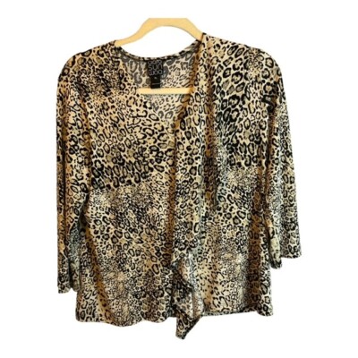 Clara Sun Woo Blouse Women's Petite Large Cheetah Ruffle