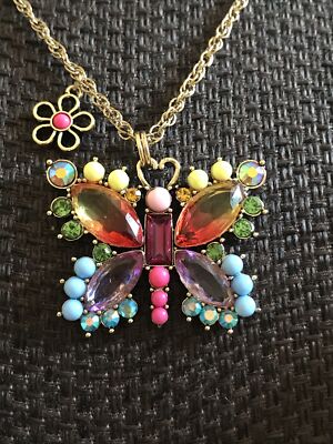 NWT Betsey Johnson Butterfly Necklace Multicolor Crystals 32