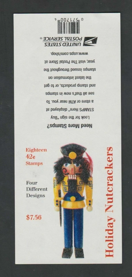 2008 Holiday Nutcrackers 42 Cent ATM Booklet Pane of 18 #4371b 4368-4371 MNH OG - Image 2 of 2