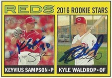 Keyvius Sampson Kyle Waldrop Cincinnati Reds 2016 Topps Heritage Signed Card
