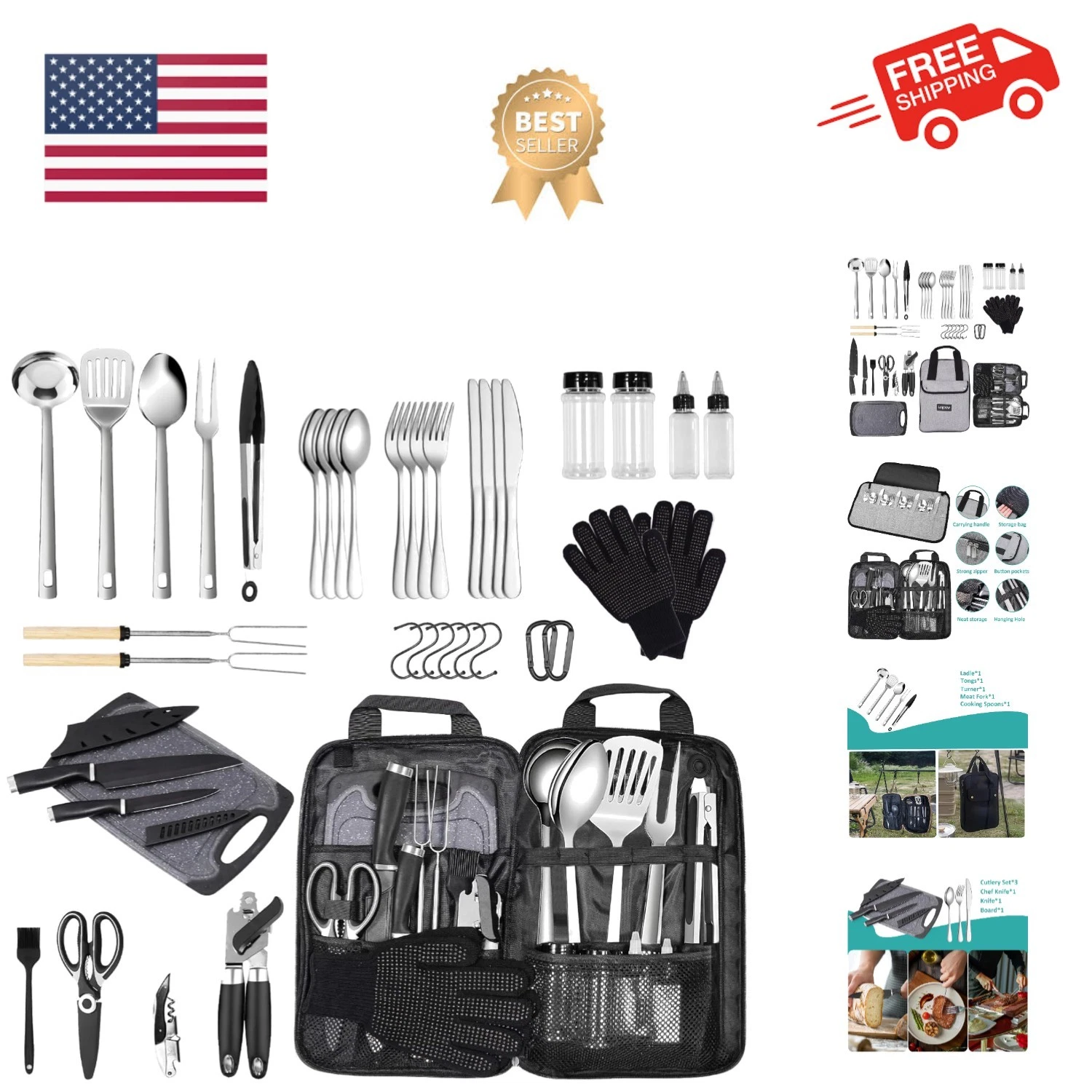 Camping Kitchen Utensil Set Outdoor Cooking Set Accessories Camping Cookware ...