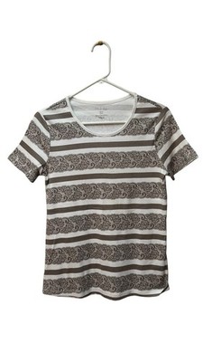 White Stag Chic Tee Shirt Women's Small (4-6) White & Tan Lace Print Summer Top