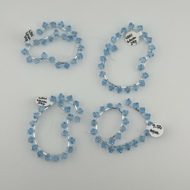 96 pc Swarovski 6301 Crystal Aquamarine Blue 6mm Top Drilled Bicone Beads