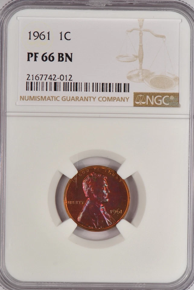 1961 TONED Lincoln Memorial Cent Proof NGC PF 66 BN PR66BN Toning Coin 1C - Image 4 of 4