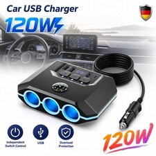 Auto Ladeger�t Adapter 3-Wege Buchse 4 USB 120W Schnellladung KFZ Verteiler
