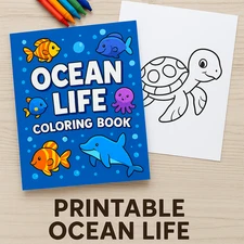 Printable Ocean Life Coloring Book for Kids – 31 Fun Sea Animal Pages – Instant