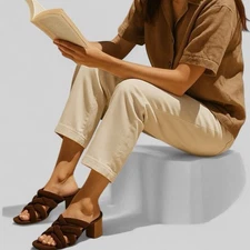 Journee Collection Lydie Block Heel Braided Slide Sandals Brown Womens Size 7.5