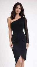 Lipsy Black Bodycon Dress 16 One Shoulder Party Occasion Evening Wedding Ruched